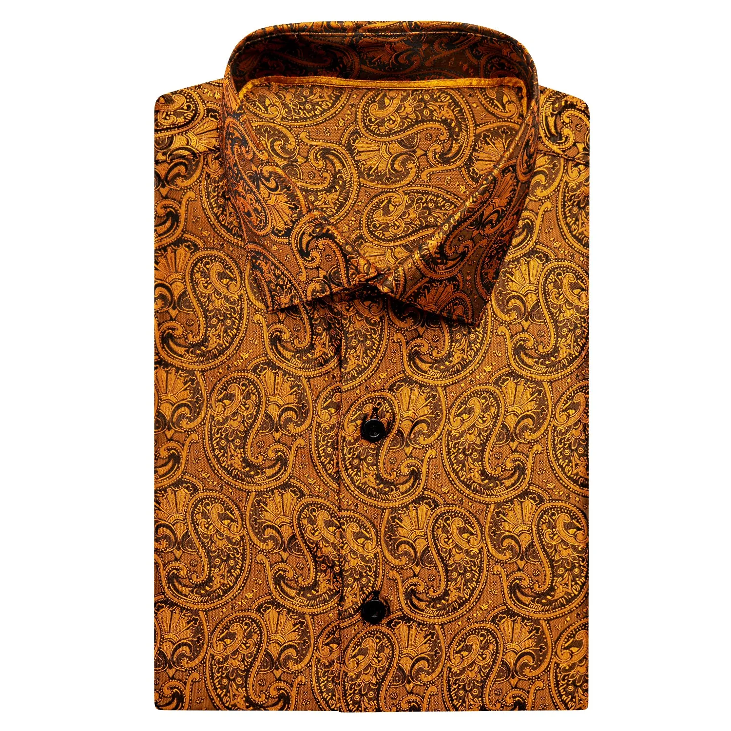 Golden Black Paisley Silk Men's Short Sleeve Shirt