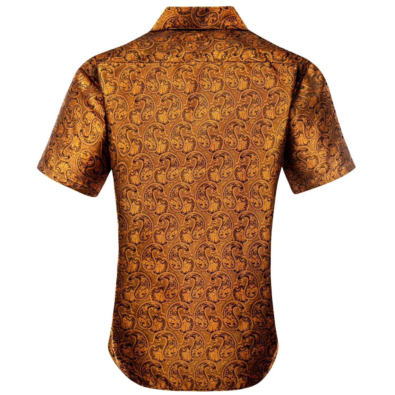 Golden Black Paisley Silk Men's Short Sleeve Shirt