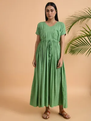 Green Double Pocket Long Maxi Dress