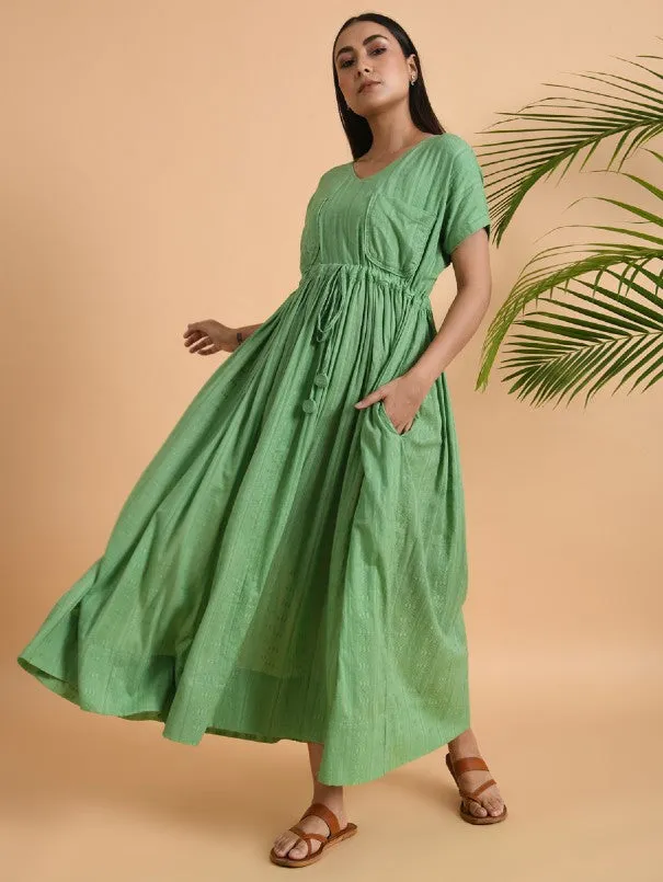 Green Double Pocket Long Maxi Dress