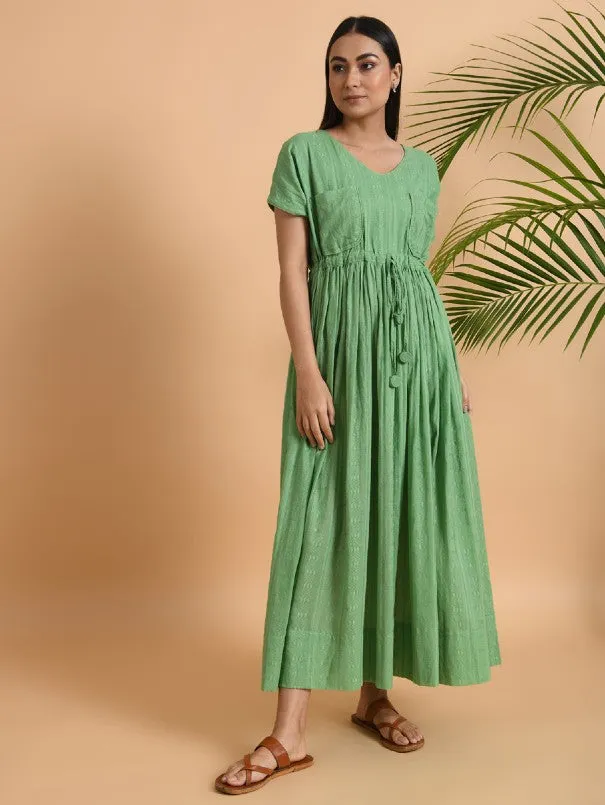 Green Double Pocket Long Maxi Dress