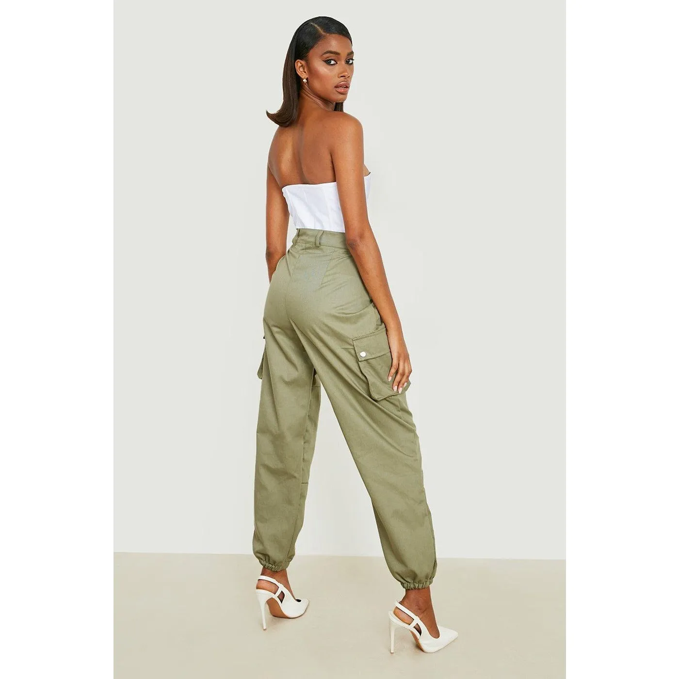 Green High Waist Woven Cargo Pants