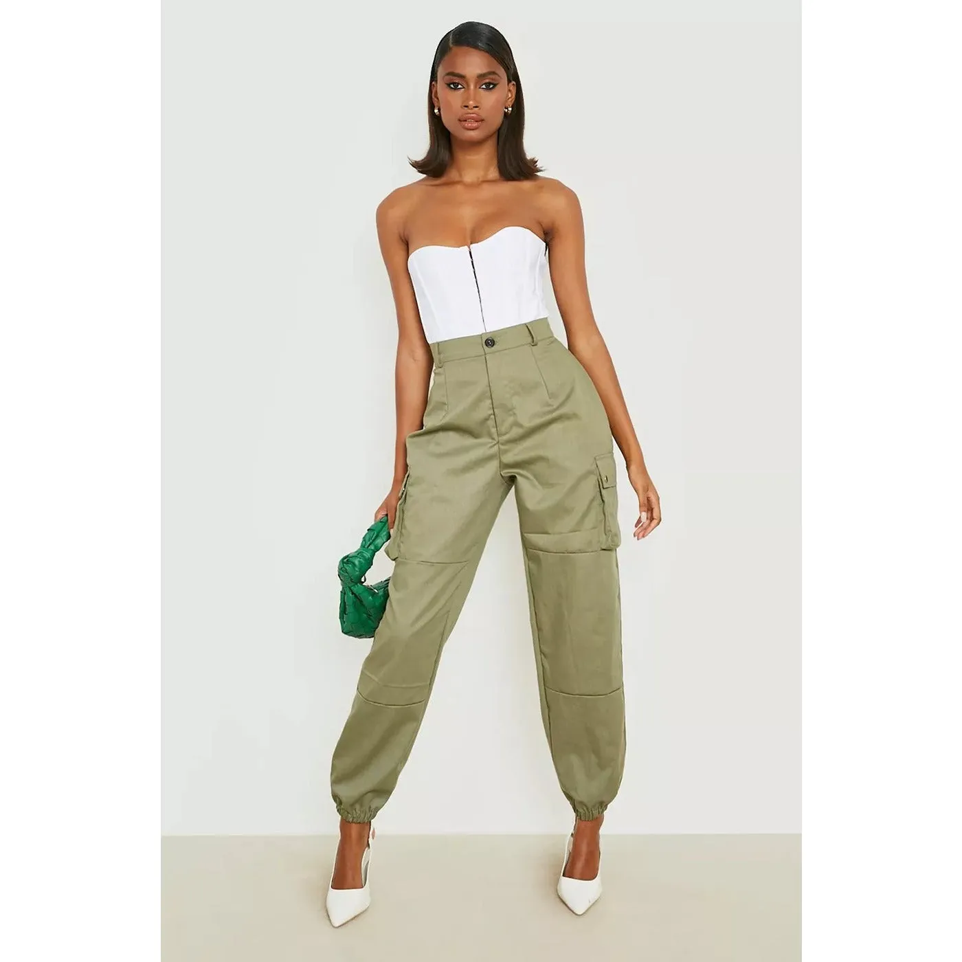 Green High Waist Woven Cargo Pants