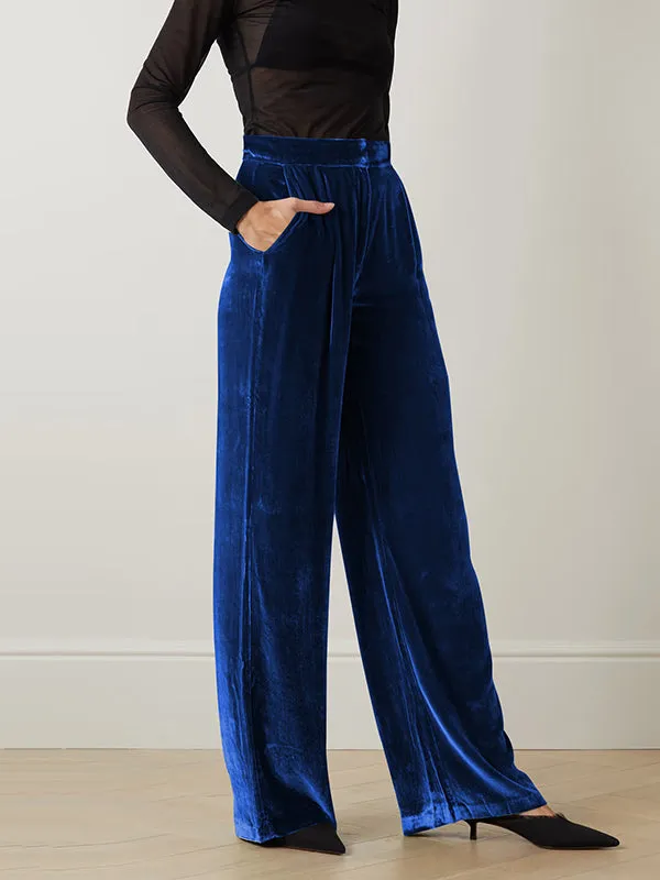 High Waisted Loose Elasticity Solid Color Pants Trousers