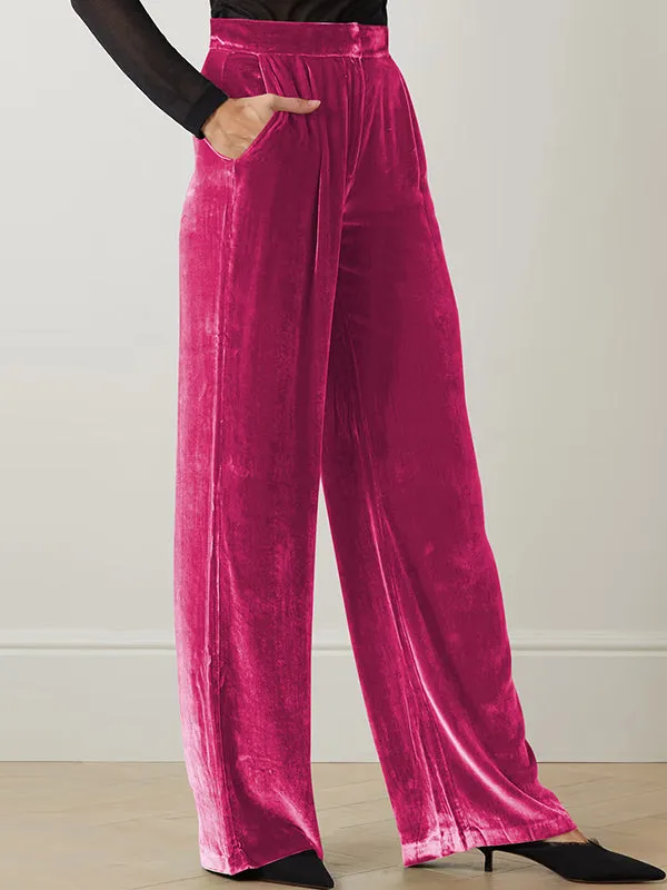 High Waisted Loose Elasticity Solid Color Pants Trousers