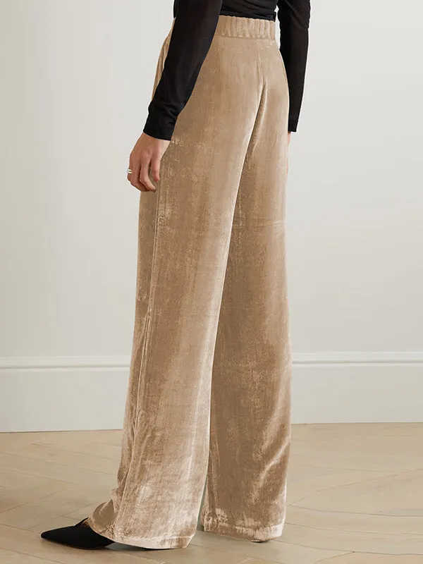 High Waisted Loose Elasticity Solid Color Pants Trousers