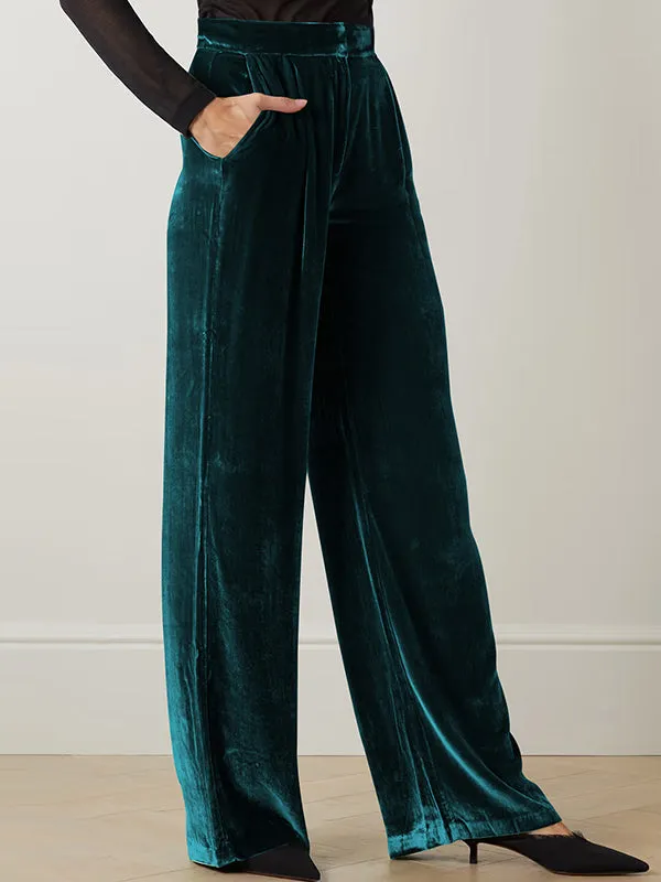 High Waisted Loose Elasticity Solid Color Pants Trousers