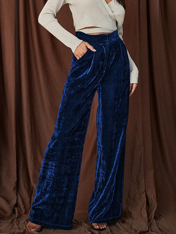 High Waisted Loose Elasticity Solid Color Pants Trousers