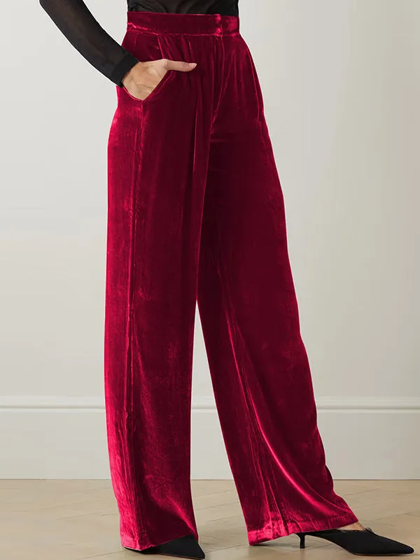 High Waisted Loose Elasticity Solid Color Pants Trousers