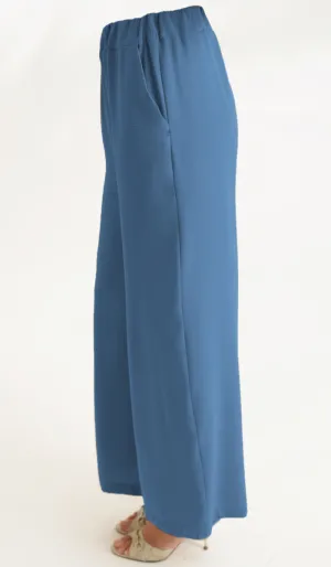 Ilham Loose Flowy Stretch Palazzo Pants - Azure