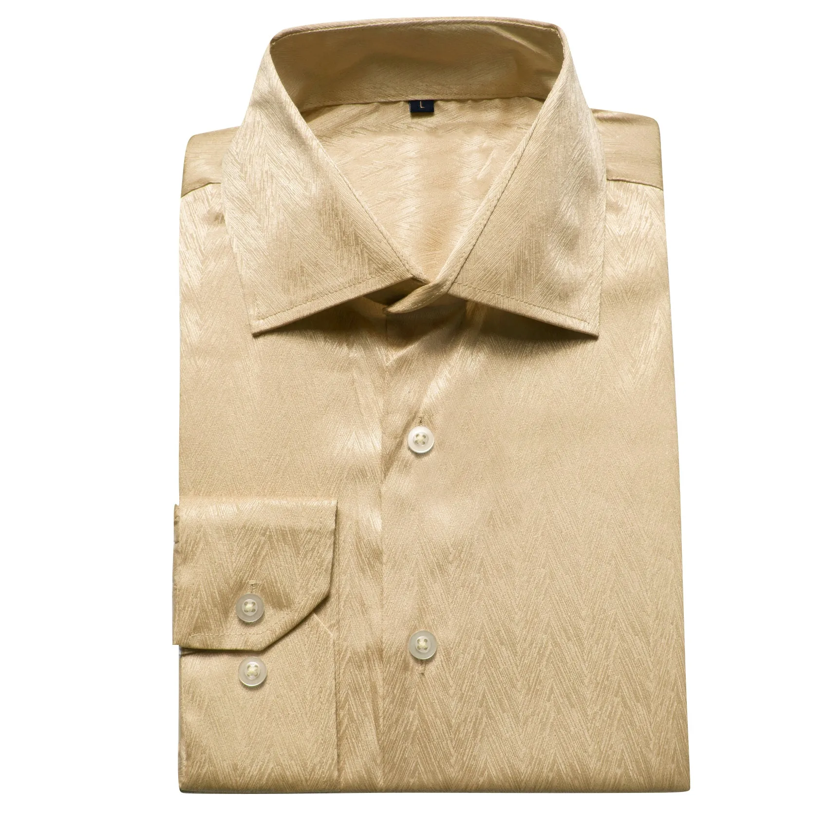 Khaki Solid Woven Silk Men's Long Sleeve Shirt