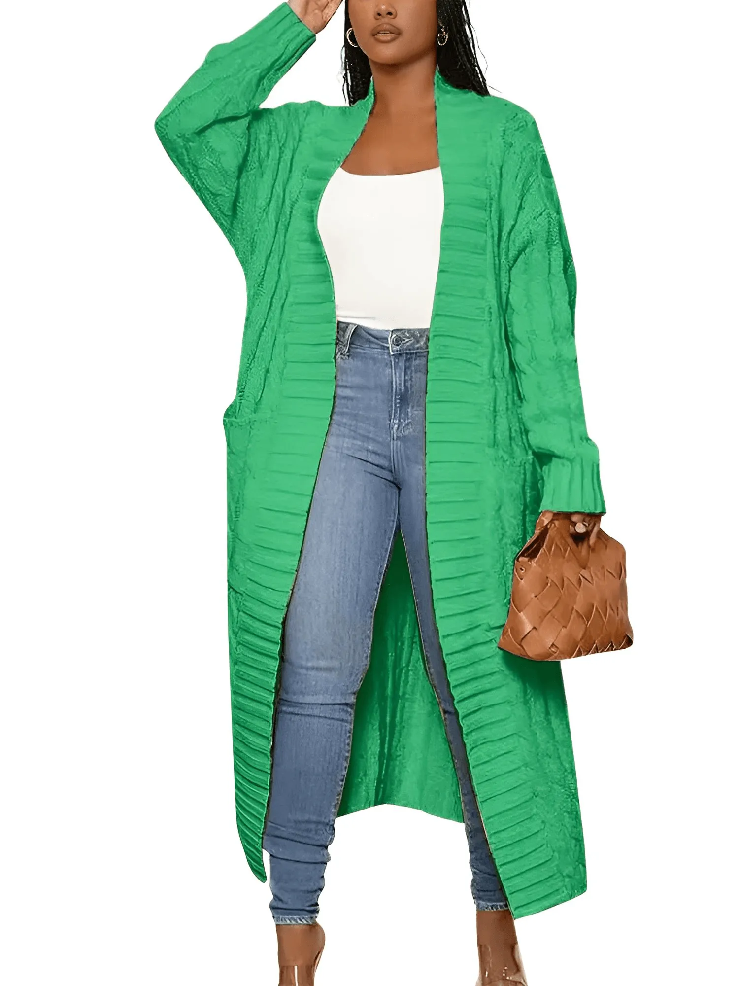 Knit Women's Extra Long Cardigan With Pockets