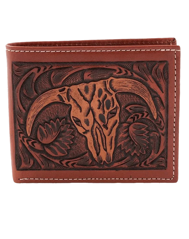 M&F Belt Men's Floral Steer Head Bi Fold Wallet