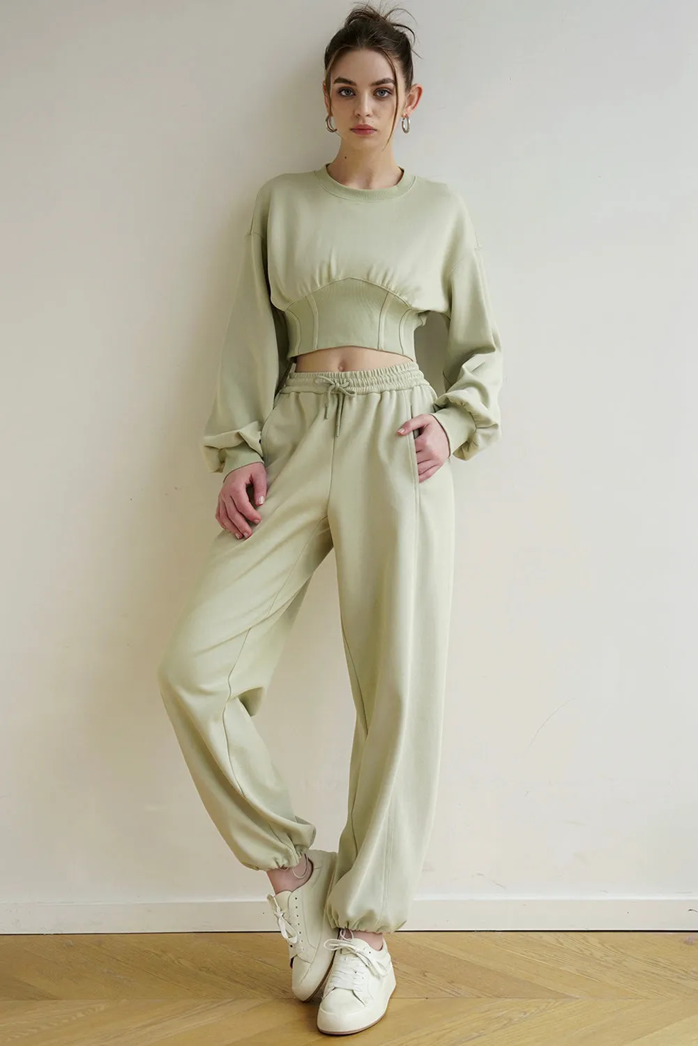 Meadow Mist Green Cropped Pullover and Jogger Pants Set