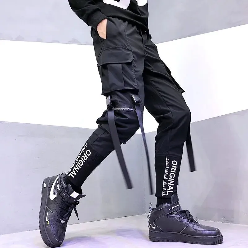 Men's Multi-Pocket Ribbon Cargo Pants Trousers