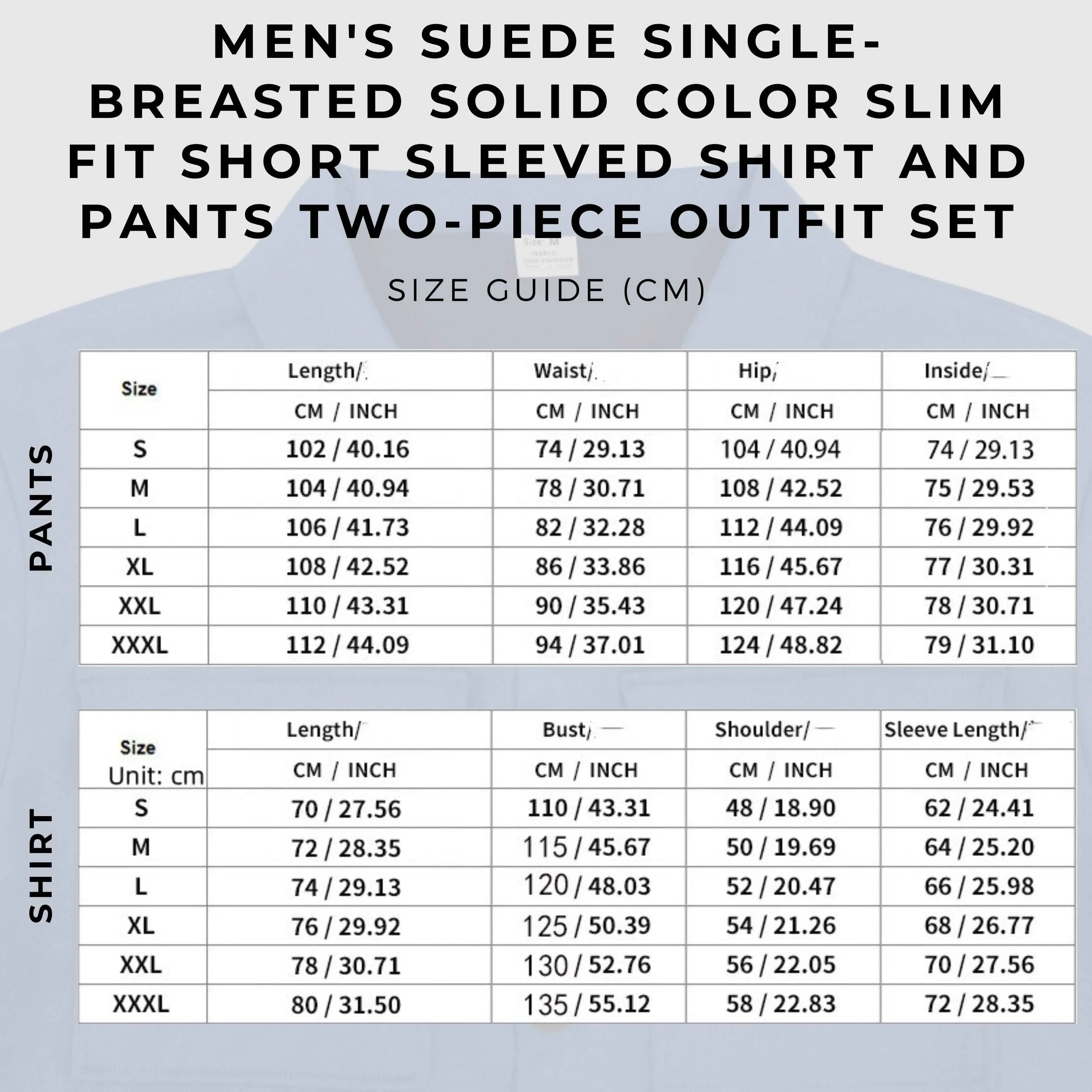 Men's Suede Single-breasted Solid Color Slim Fit Short Sleeved Shirt and Pants Two-piece Outfit Set