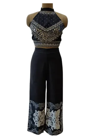 Metal embroidery Blouse and Black Pants