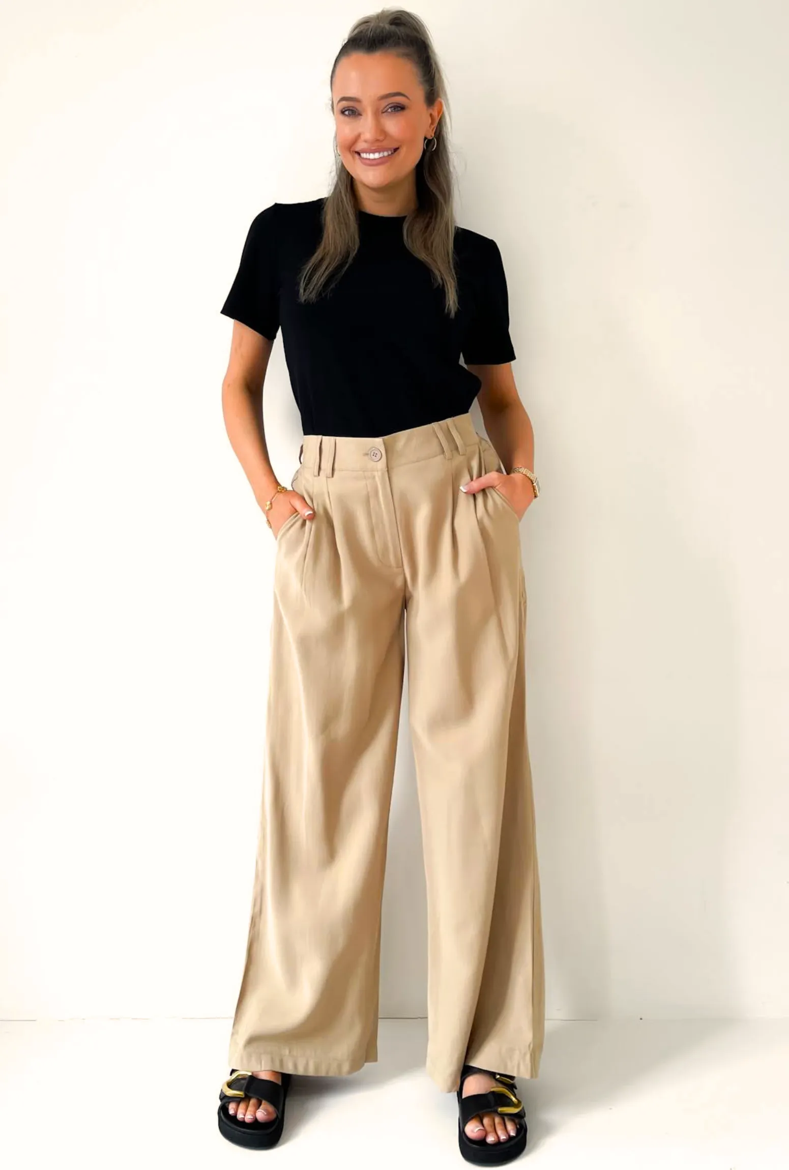 Mim Wide Leg Pants - Biscotti