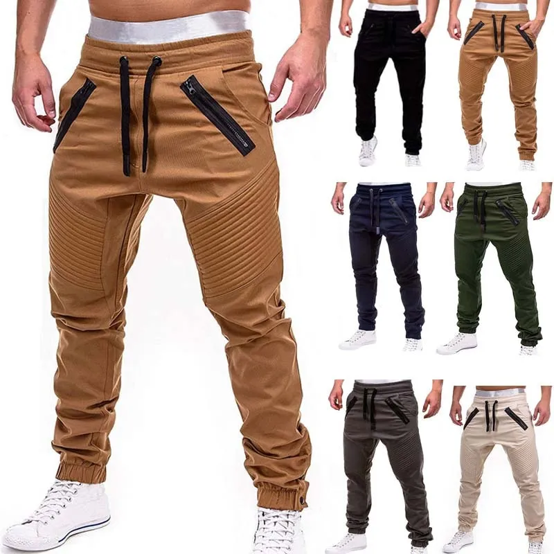 New Casual Streetwear Pants Solid Full Length Cargo Pants Men Drawstring Joggers Sweatpants Plus Size 4XL Mid Waist Trousers Men