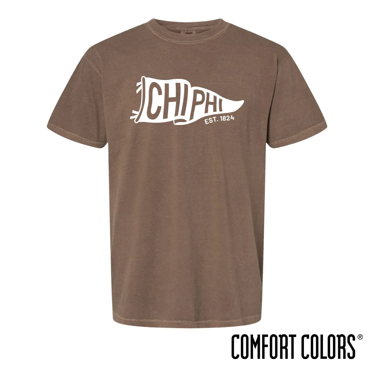 New! Chi Phi Comfort Colors Brown Pennant Short Sleeve Tee