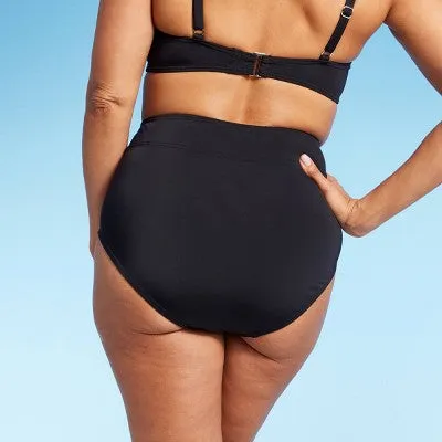 New - Lands' End Women's UPF 50 Full Coverage Tummy Control High Waist Bikini Bottom - Black M