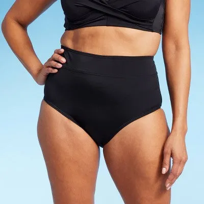 New - Lands' End Women's UPF 50 Full Coverage Tummy Control High Waist Bikini Bottom - Black M