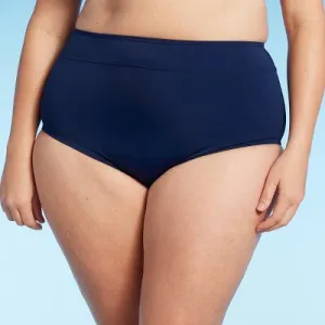 New - Lands' End Women's UPF 50 Full Coverage Tummy Control High Waist Bikini Bottom - Navy Blue 2X