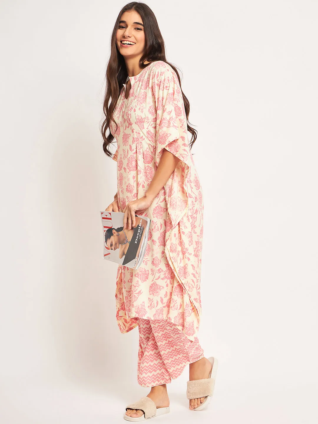 Pink Floral Kaftan Coord Set