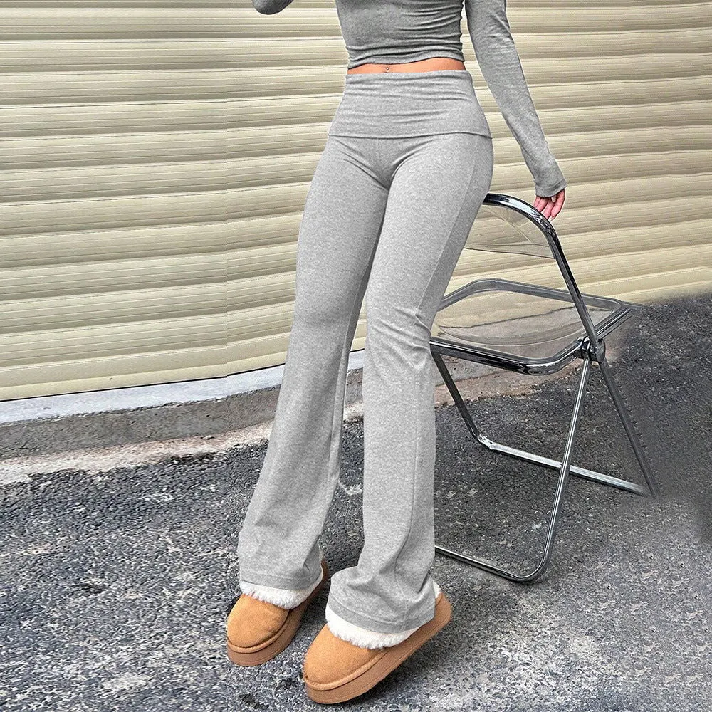 Popular Sexy Slim Knit Design Wide Waist Head Slimming Bootcut Pants