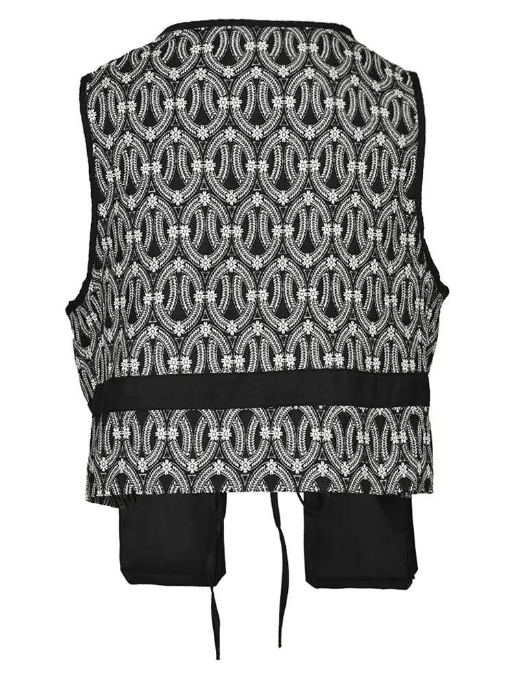 Pre Order:  Black Irregular Sleeveless Bandage V-Neck Vest