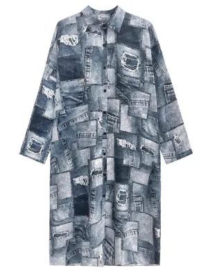 Pre Order:  Jeans Patches Print Midi Dress