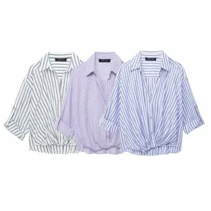 Pre Order:  Linen Blend Striped Loose Shirt Top