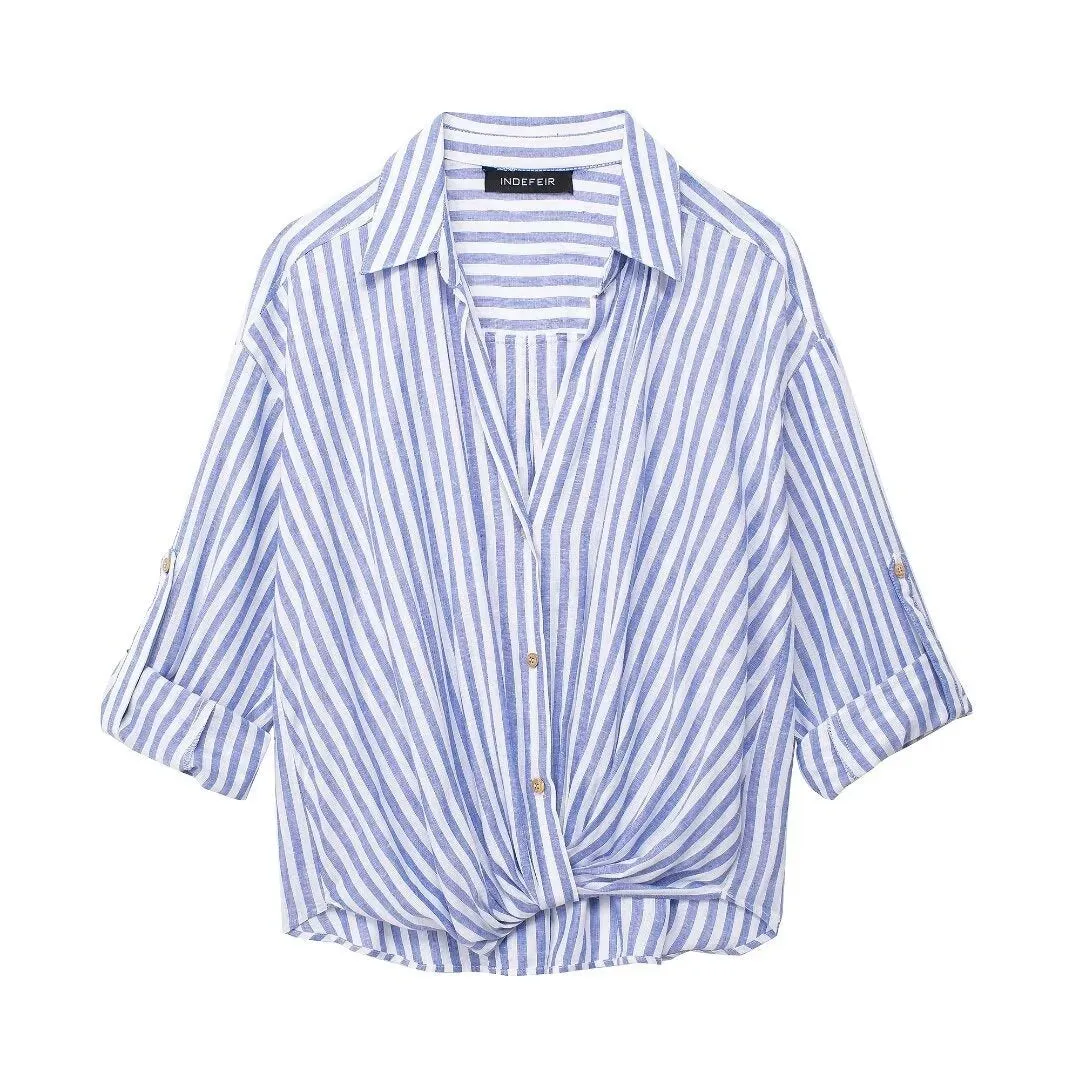 Pre Order:  Linen Blend Striped Loose Shirt Top