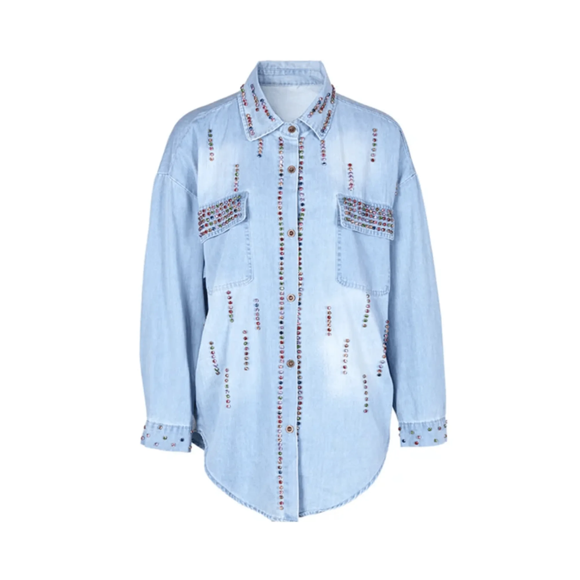 Pre Order:  Multicolor Rhinestones Denim Shirt