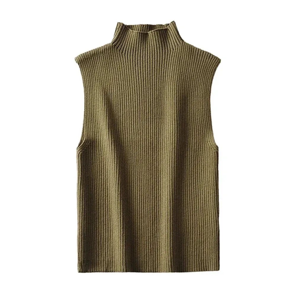 Pre Order:  Turtle Neck Sleeveless Ribbed Chic Vest