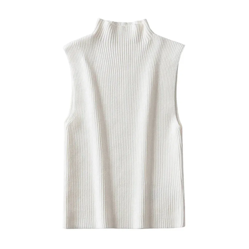 Pre Order:  Turtle Neck Sleeveless Ribbed Chic Vest