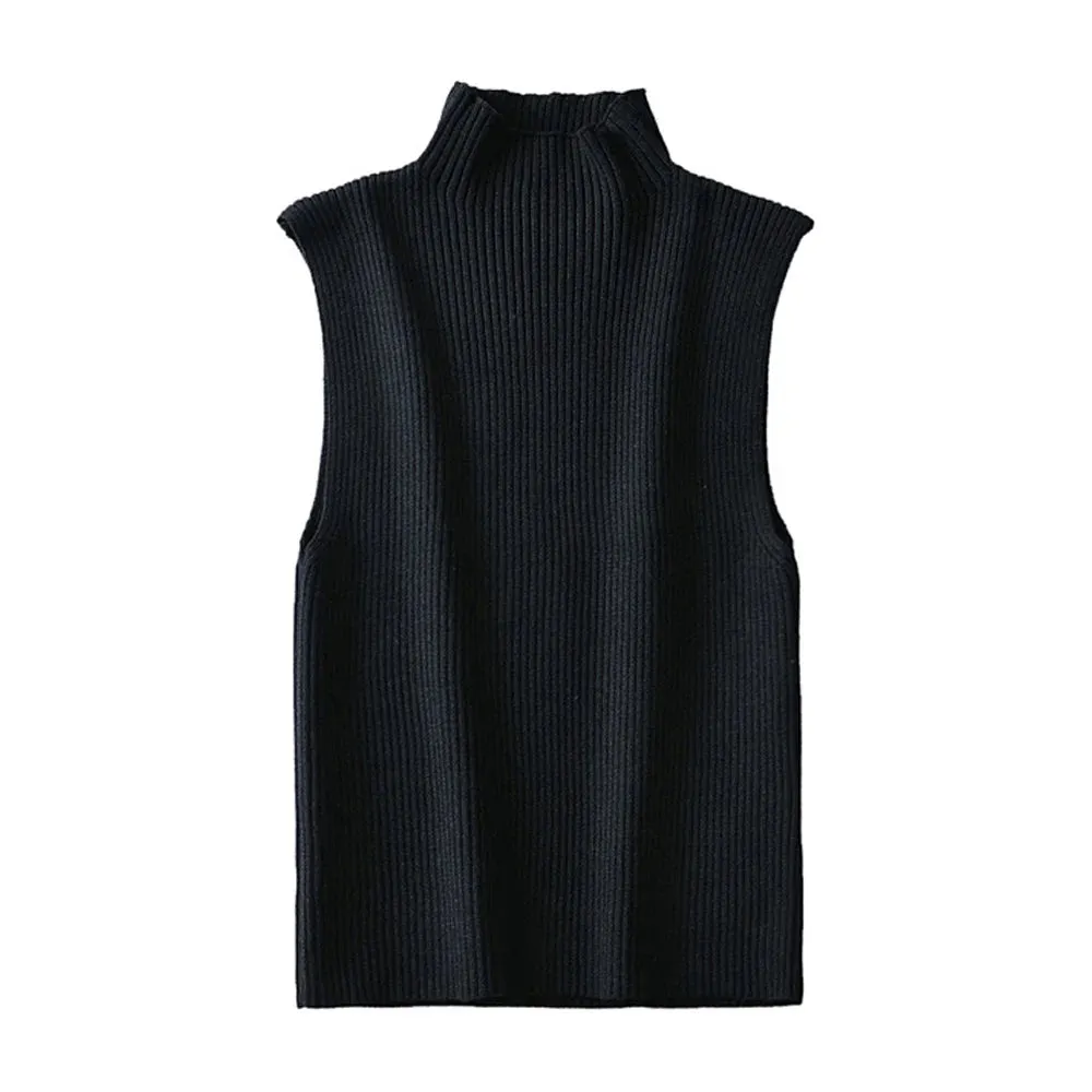 Pre Order:  Turtle Neck Sleeveless Ribbed Chic Vest