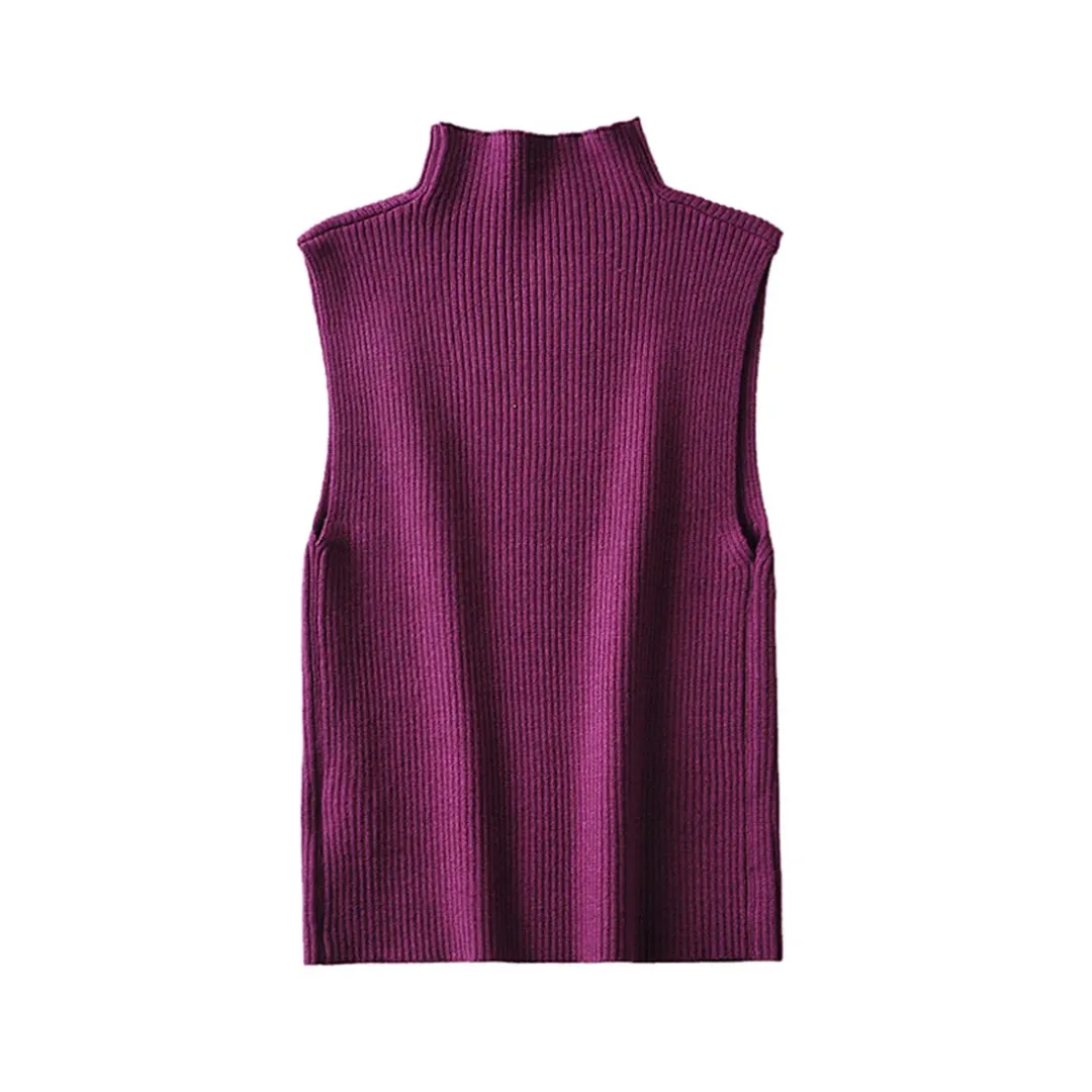 Pre Order:  Turtle Neck Sleeveless Ribbed Chic Vest