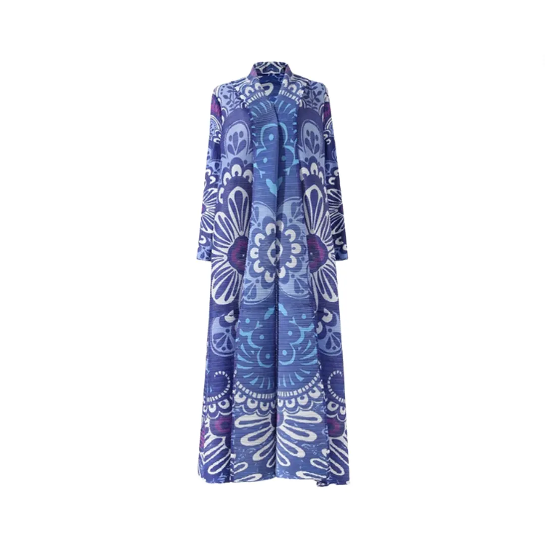 Pre Order: Vintage Print Pleated Long Loose Cardigan