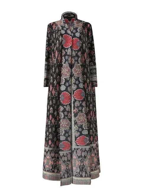 Pre Order: Vintage Print Pleated Long Loose Cardigan