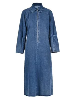 Pre Order:  Zip-Up Mid-Calf Denim Dress