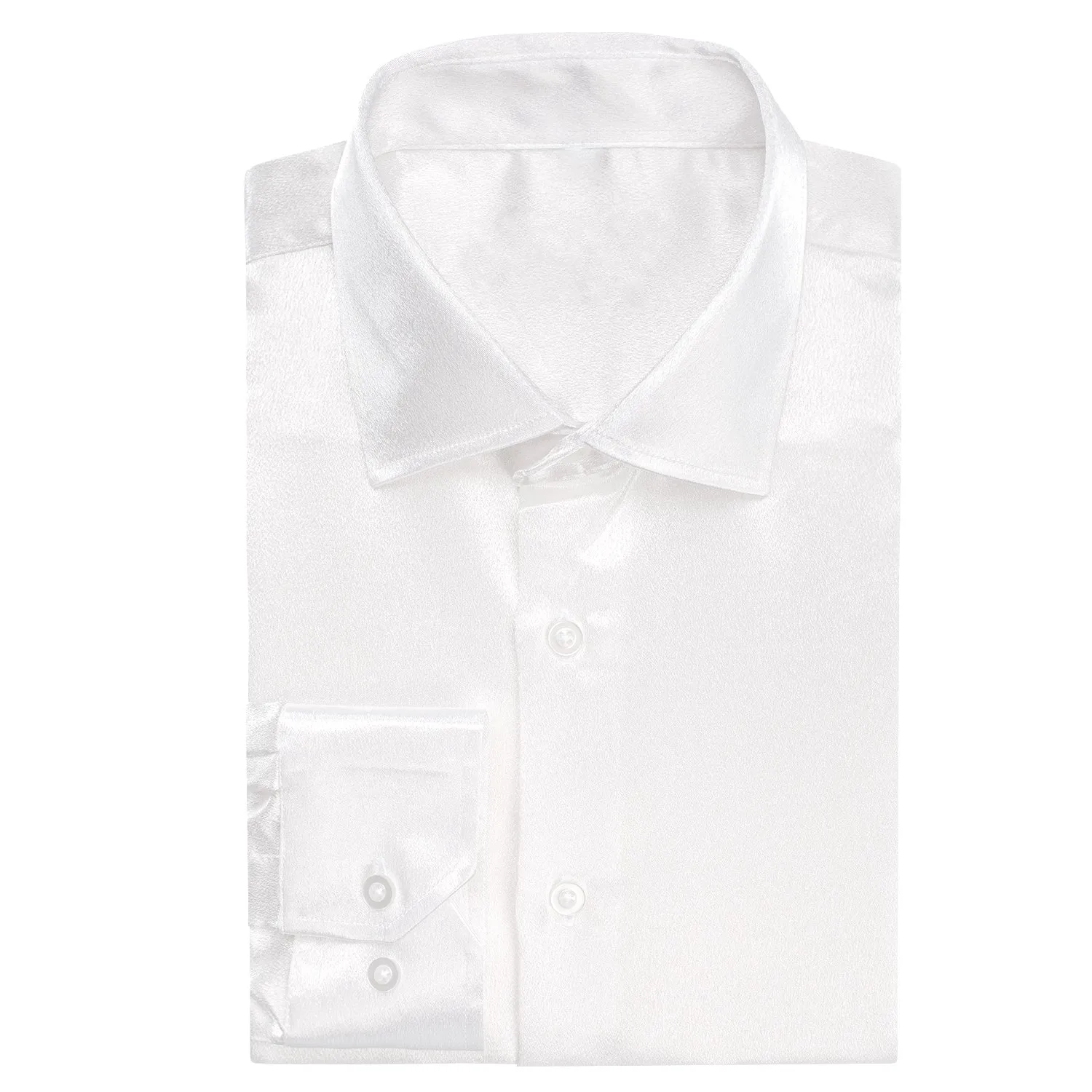 Pure White Solid Silk Men's Long Sleeve Shirt