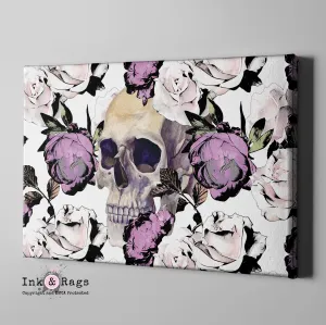 Purple Roses with Peeking Skull Gallery Wrapped Canvas