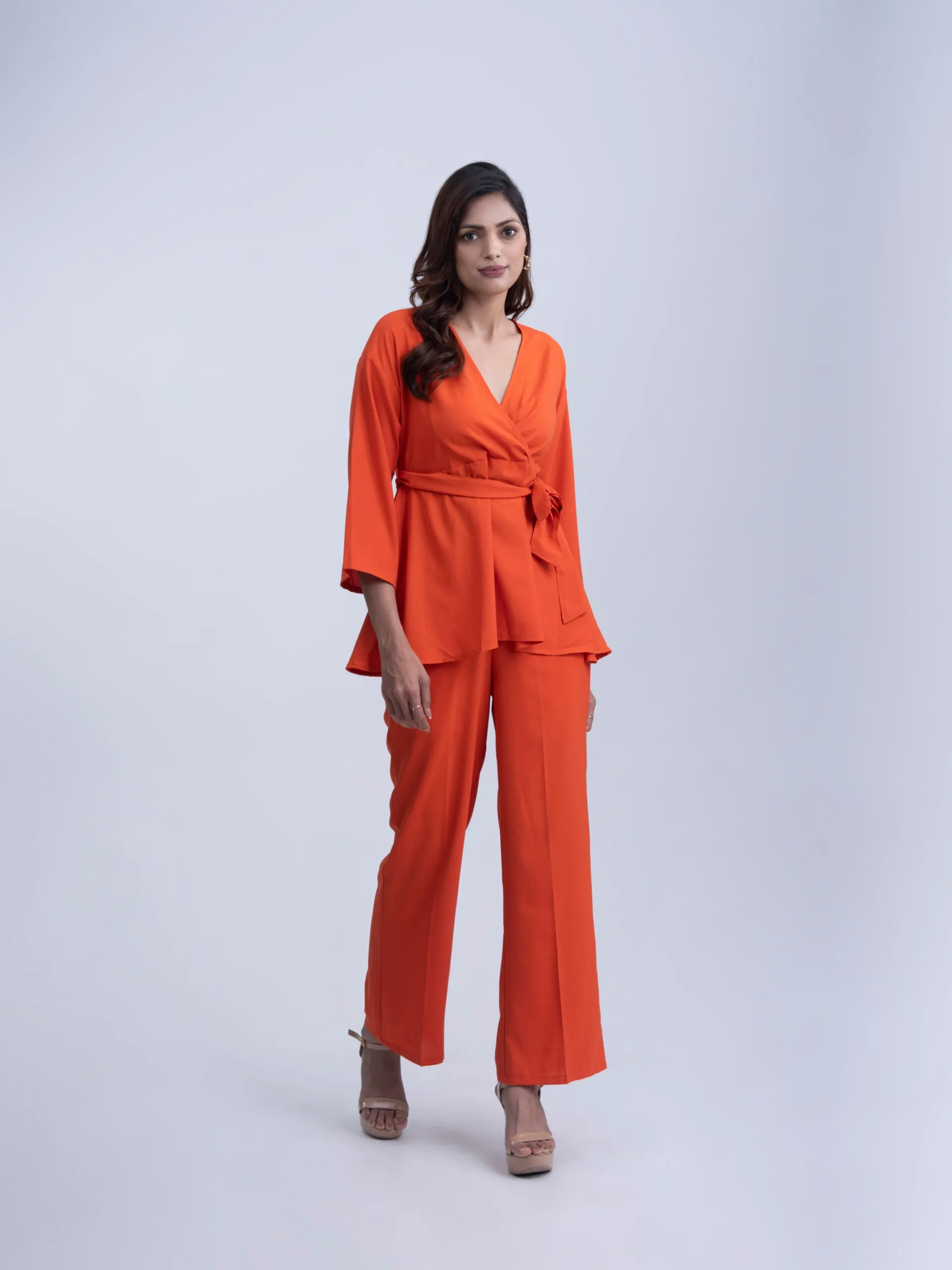 Regular fit Crepe Women's Orange coord set