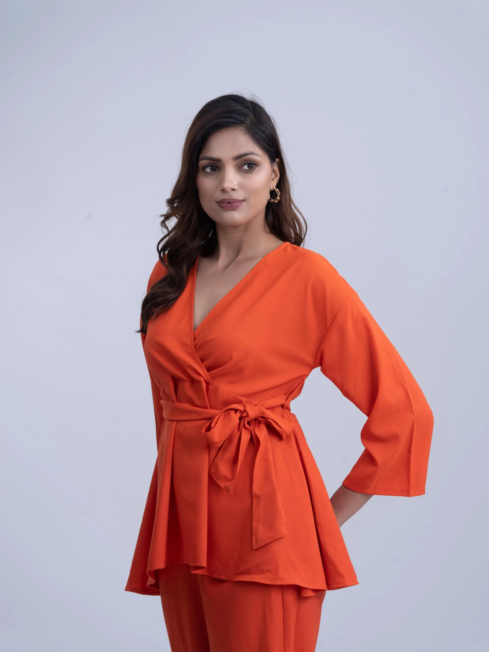 Regular fit Crepe Women's Orange coord set