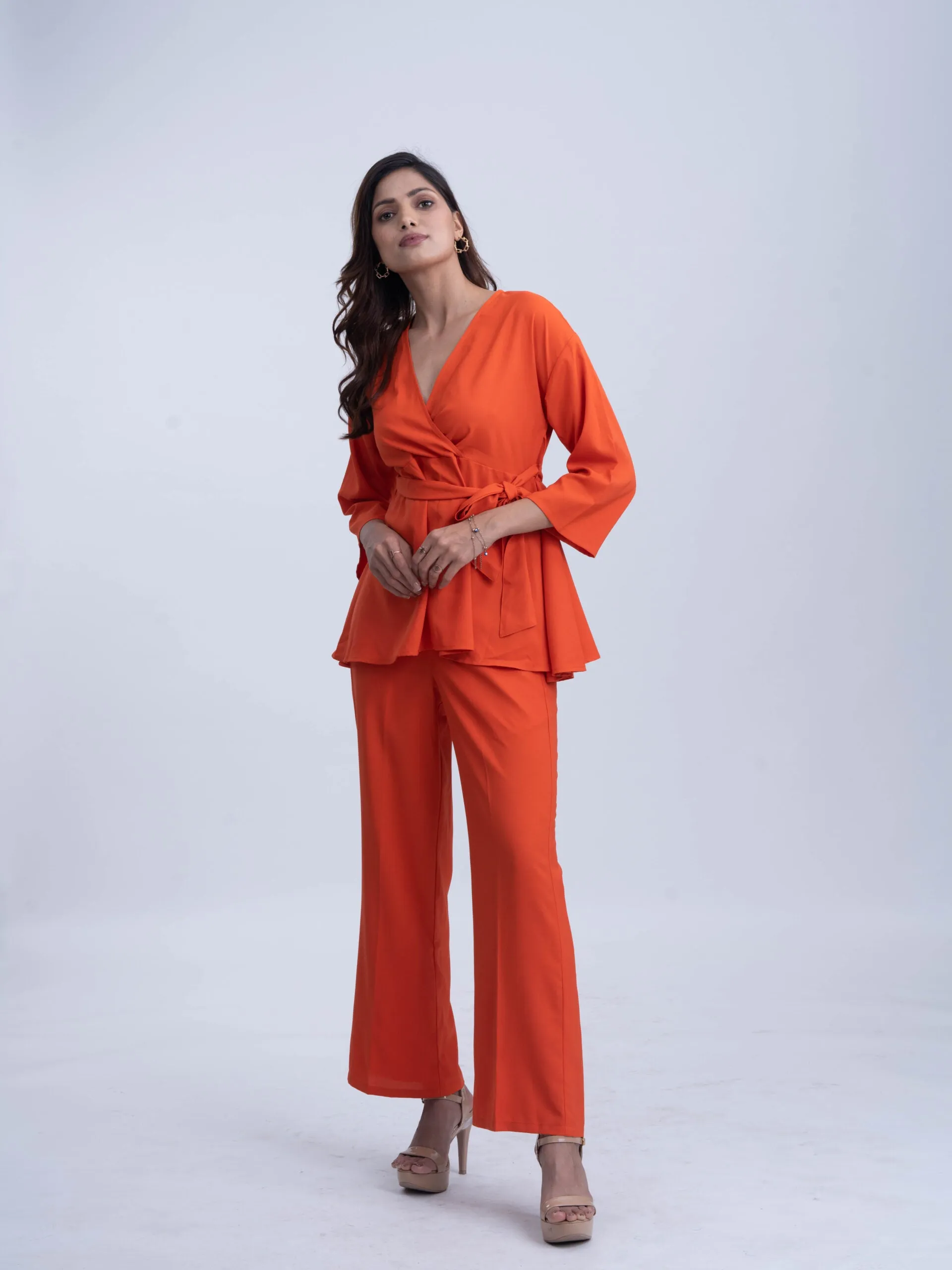 Regular fit Crepe Women's Orange coord set