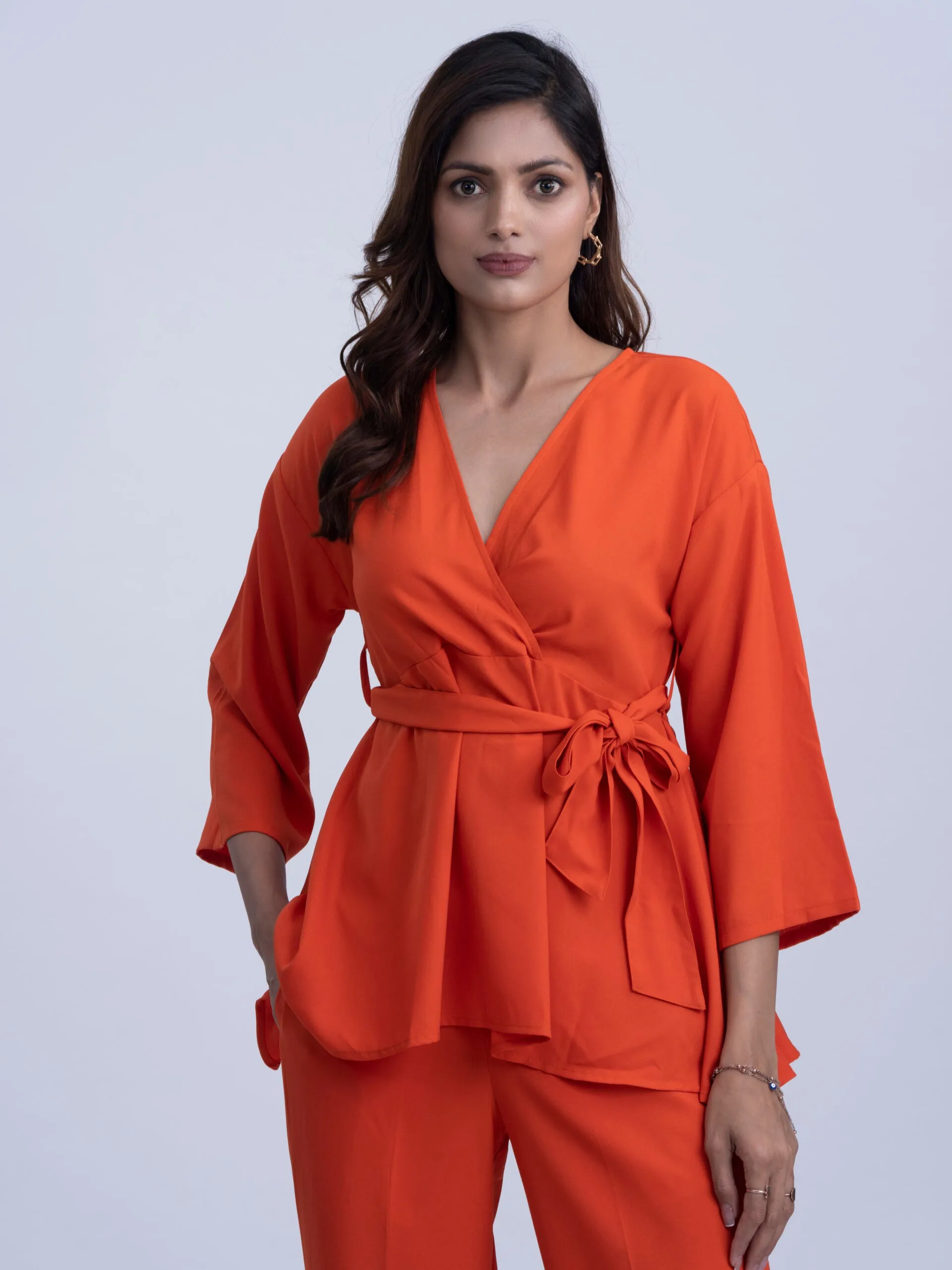 Regular fit Crepe Women's Orange coord set