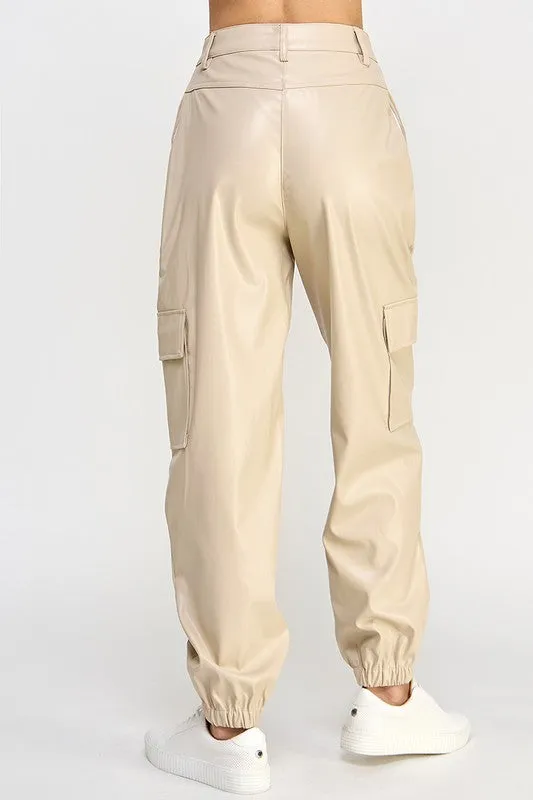 Relaxed Vegan Leather Cargo Pants