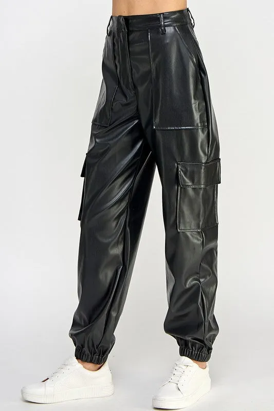 Relaxed Vegan Leather Cargo Pants