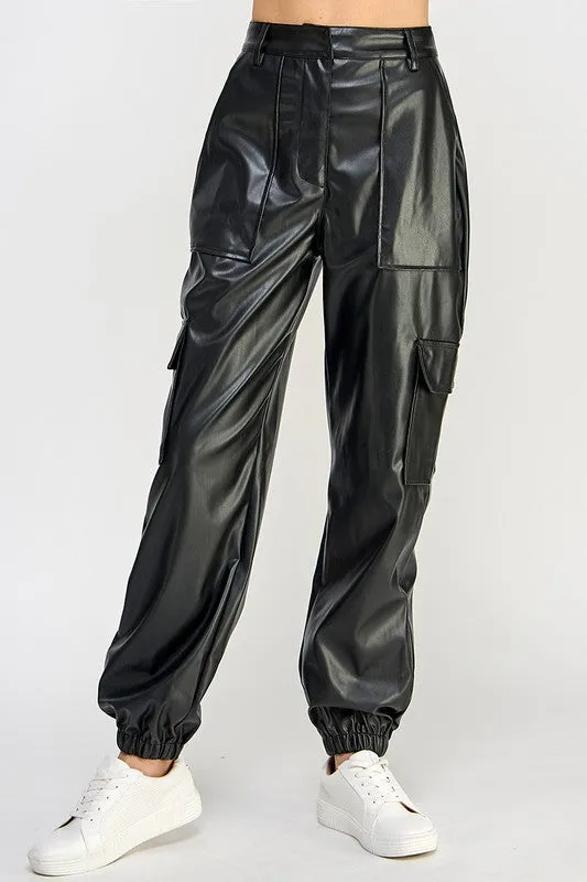 Relaxed Vegan Leather Cargo Pants